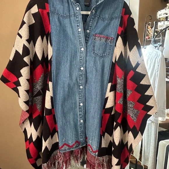 Desigual Blue Denim Fabric Poncho Shirt, U - Picture 12 of 12